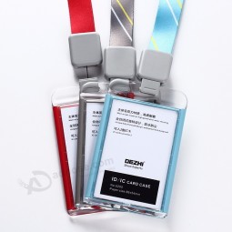 德智时尚风格亚克力透明ID IC卡盒带有挂绳徽章夹的工作卡最低价格，可定制徽标，OEM！