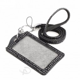 Resin Rhinestone Crystal Card ID Badge Holder with Lanyard badge holder Rope Bling Vertical ID Business Name Card Case Office Supplies