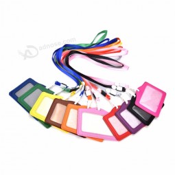 Women Men PU Bank Card Name Credit Card Holders Neck Strap Card Bus ID Holders Candy Colors Identity Badge With Lanyard badge holder