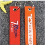 Fabric Textile Logo Woven Keyring for Zipper Pull with Eyelet