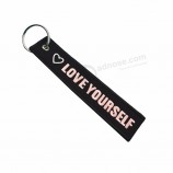 Custom  Fabric Key Chain  Double Side Embroidery Tag Cheap Embroidered Keychain