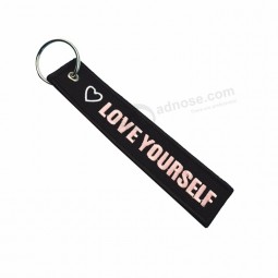 custom  fabric Key chain  double side embroidery Tag cheap embroidered keychain