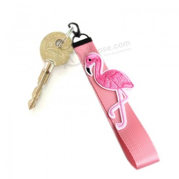 Pink Ribbon Flamingo Lanyard Keychain for key