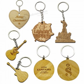 OENWAY Custom logo shaped cute cartoon characters metal pu leather wooden laser carving name printed keychain