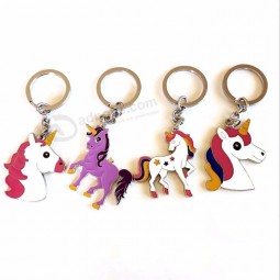 Hot style metal  cute custom logo enamel unicorn metal  keychain for wholesale