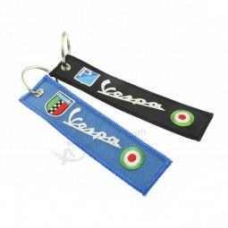 Cheap custom fabric embroidered cool keychains tag company logo embroidered for bags