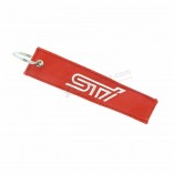 Double custom logo embroidered cool keychains tag with metal carabiner