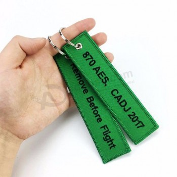 Bordado de poliéster OEM llaveros personalizados etiqueta promoción regalo metal llavero