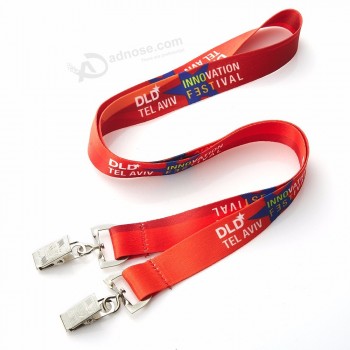 Huacheng Special Two Clip Sublimation Printing Logo Polyester lanyard for keys