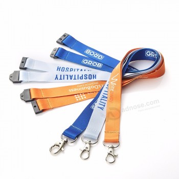 Poliéster tecido basquete gancho de metal personalizado impresso cordão fino linha azul cordão para chaves com liberação de segurança