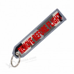 Remove Before Flight Fashion Tags Keychain Keyring Rectangle Polyester Embroidery Message 13*3CM Multicolor 1 Piece