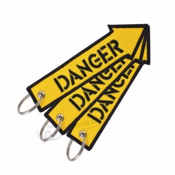 doreen盒危险救援黄色时尚摇滚标签钥匙扣钥匙圈矩形聚酯刺绣消息多色1件