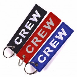 Doreen Box Crew Fashion Hiphop Rock Tags Keychain Keyring Rectangle Polyester Embroidery Message Multicolor 13*2.8cm 1 Piece