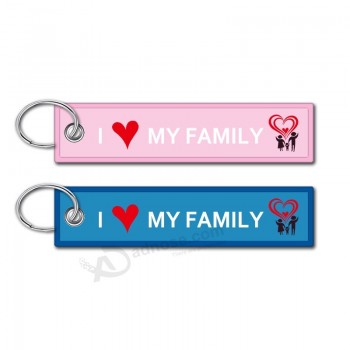 Fabric Keychain Charm Embroidered Canvas I Love My Family Luggage Tag Label