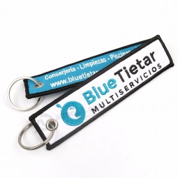 Customized Letters Logo Safety Blue Embroidered Fabric Keychains for Collections