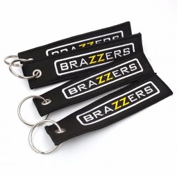 Main Labels Machine Black Twill Embroidered Clothing Keychains with Letters Logo