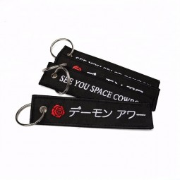 Promotional Twill Clothing Fabric Pilot Crew Both Side Embroidery Keychain Keyring