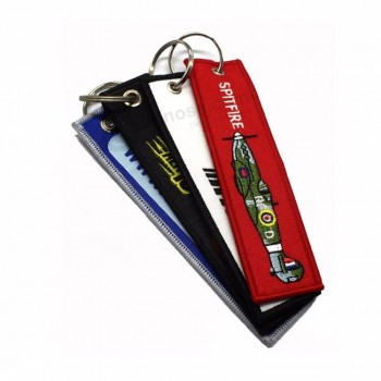Personalized embroidered flight key tag fabric keychain keyring
