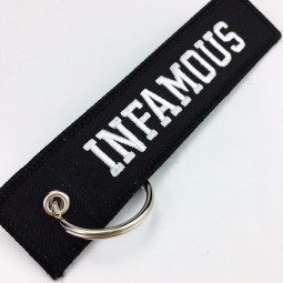 Factory direct Supplier Custom embroidery lanyard keychain/custom woven keychain embroidery key tags