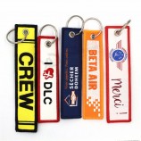 Crew Twill Embroidered Woven Fabric Airplane Keychains