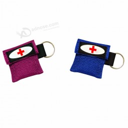 Mini Disposable face shield fabric CPR Mask Keychain, CE FDA First Aid bag pack pouch CPR Barrier Mask Key chain keyring