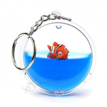 Liquid Fish Round Keychain Creative Moving car key ring