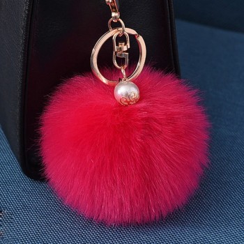 8CM Pom Pom Ball Keychain For Women Bag Purse Car Styling Key Ring factory