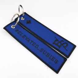 good keychains price, custom fabric embroidery key chain/tag with both side logo
