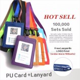 Leather Id Holders Case PU Business Badge Card Holder  with Necklace Lanyard  LOGO customize print company&office supplies