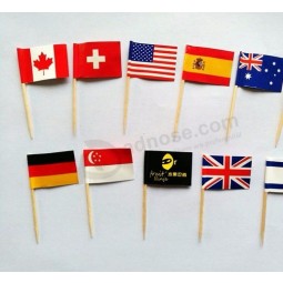 factory supply  wooden party picks paper world flag table decoration flag picks handmade cake flags