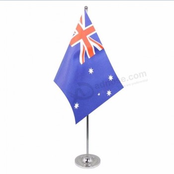 Custom Logo Design Single/ Double Side Mini Desk Flag With Metal Pole And Base Small Table Flag For Office