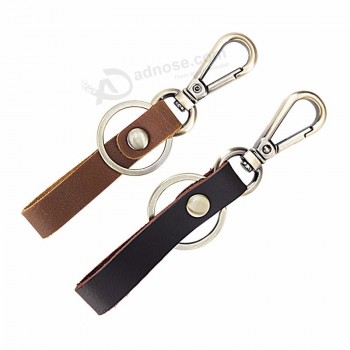 Custom Logo Luxury Premium Snap Hook Wristband Keychain Wedding Gift Genuine Cow Real Leather Carabiner Strap Key Chain For Man