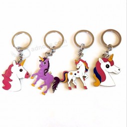 Hot style metal  cute custom logo enamel unicorn metal keychain for wholesale