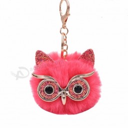 Owl Shaped Knitting Mini Glitter Pom Pom Kpop Key Chain Plush Fluffy Fur Ball Keychain