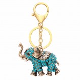2020 Best selling products antique bronze blue rhinestone animal elephant keychain thailand