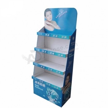 tienda de maquillaje Use soporte de exhibición de cartón de tres capas Para venta de productos de protección solar / mujer