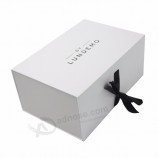 luxury flat pack folding cardboard paper shoe Box ribbon closures book shaped foldable packaging gift boxes with magnetic Lid