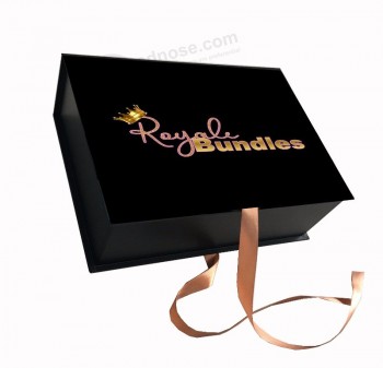 Luxus maßgeschneiderte Logo Glitter Bundle Haarverlängerung Verpackung Box mit Logo