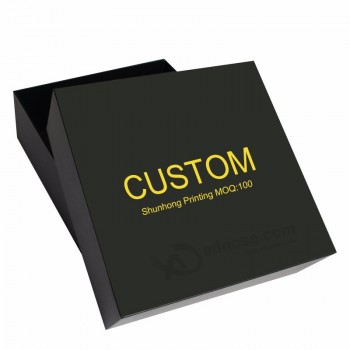 Embalagem de jóias de presente personalizado caixas de papelão de papel cosmético de luxo preto com logotipo