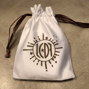 bolsa branca personalizada do cetim Bag, bolsa de cordão de cetim