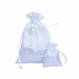 Customized purple red white black ivory silver gold blue green pink packaging custom logo silk drawstring pouch satin bag