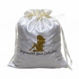 borsello per capelli in raso bianco seta personalizzato con logo stampato