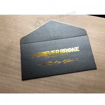 aangepaste zwarte kartonnen gerecyclede envelop hotel key card enveloppen met gouden folie logo