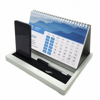 aangepaste spiraal tafel desktop bureau 2020 notitieblok kalender met telefoon en pennenhouder