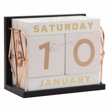 Creative Shabby Rustic Vintage Wooden Block Perpetual Calendar