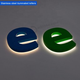 verlichte mini acryl kelder logo gloeiende lettertype winkel teken roestvrij staal lichtgevende letterteken