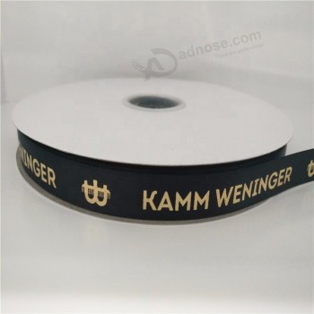 Neuankömmling 16mm Double Face Satin Goldfolie bedrucktes personalisiertes Band mit individuellem Logo