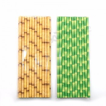 Disposable Eco Friendly Multi Colour Environmental Straws Beverage Drinking Bamboo Pattern Printed Paper Straw