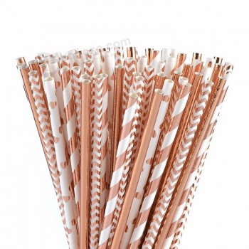 Nicro Wholesale Eco Friendly Metallic Gold Custom Biodegradable Drink Disposable Paper Straw