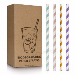 Svin 200pcs pajitas de beber a rayas de color pajitas de papel biodegradable para la fiesta de cumpleaños de boda